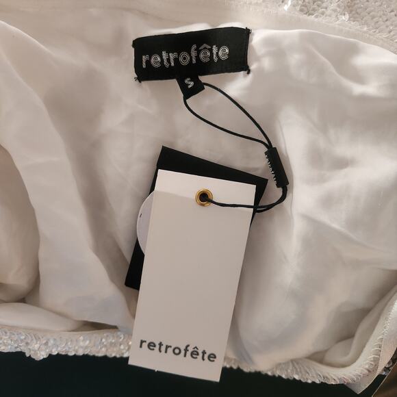 Retrofete Ella Sequin Dress in White Size Small One Shoulder NWT Belt Mini - Picture 9 of 11